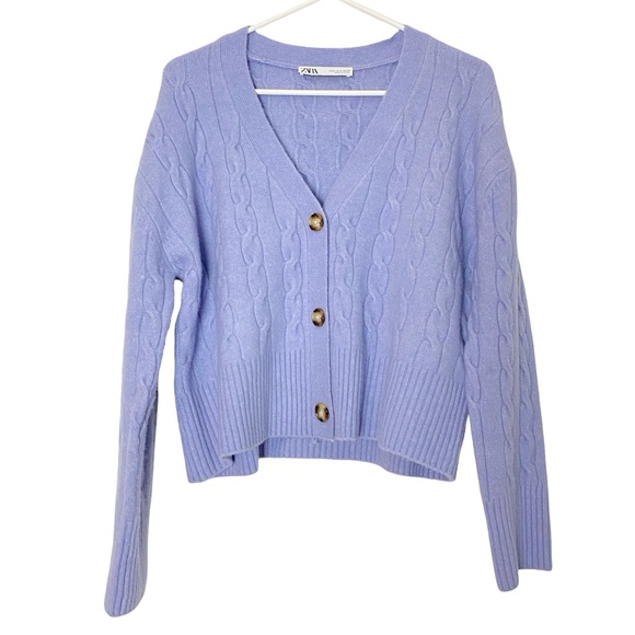 Zara Sweaters - Zara Boxy Cardigan Sweater Womens Size Small Cableknit V Neck Button Down Blue